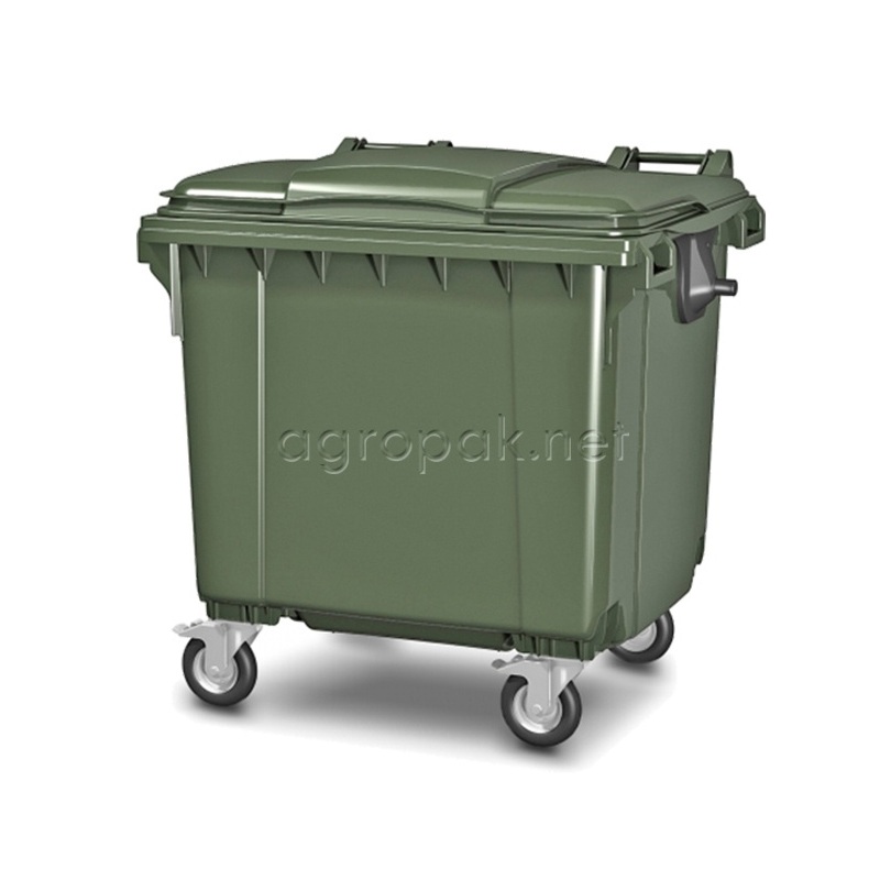 Бак для мусора 1100л, с крышкой, на колесах, п/э, цвет зеленый 22.C19.70 green