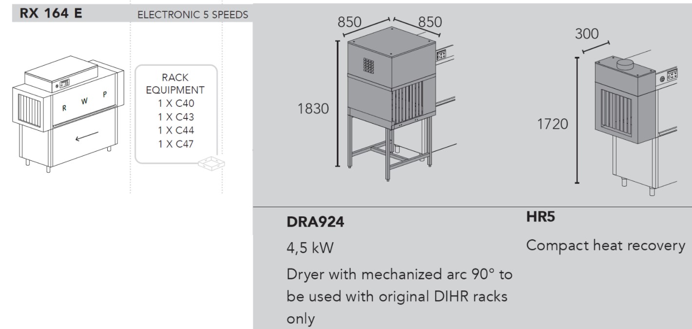МАШИНА ПОСУДОМОЕЧНАЯ DIHR RX 164 E DX+DRA924+HR5+DDE / ДЕЛЕНИЕ 2 ЧАСТИ