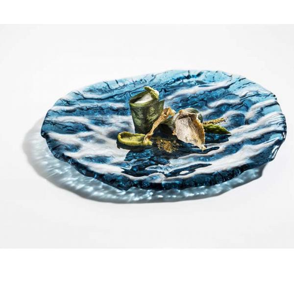 Блюдо овальное презентационное стеклянное Море голубое 28х25см, Mar-Blue XGLAS-2825B