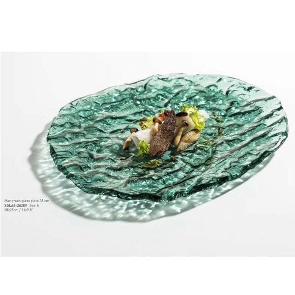 Блюдо овальное презентационное стеклянное Море зеленое 28х25см, Mar-Green XGLAS-2825V