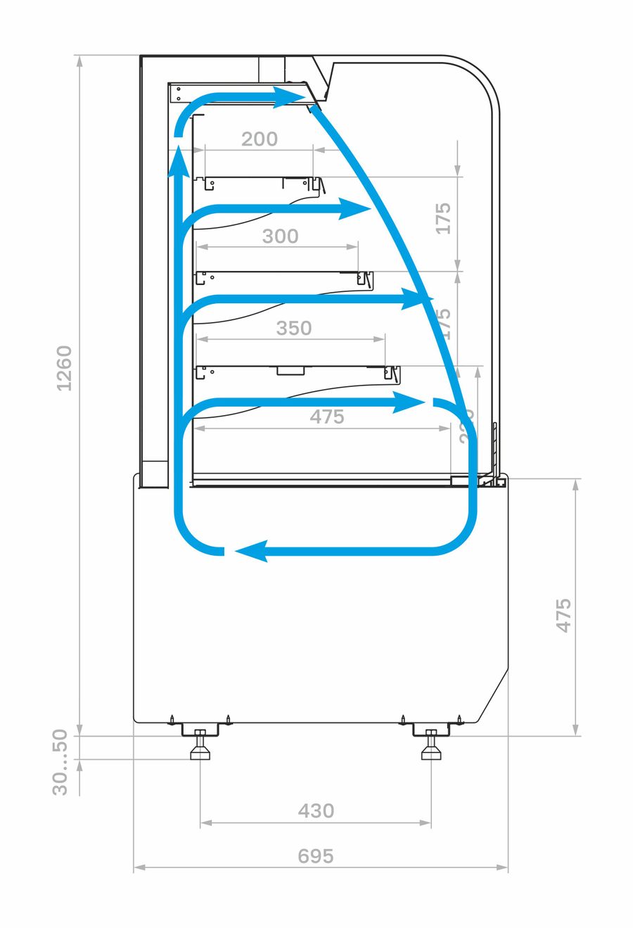 Витрина холодильная Полюс KR70 VM 0,9-2 STANDARD открытая, горка (9005)