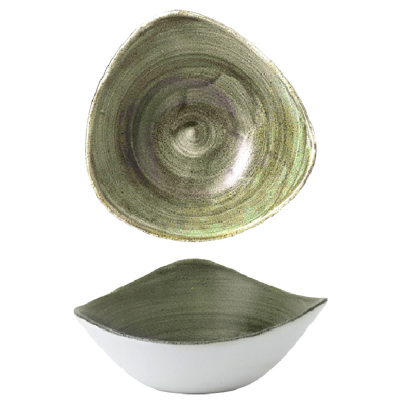 Салатник треугольный 0,37л d18,5см, без борта, Stonecast Patina, цвет Burnished Green PABGTRB71