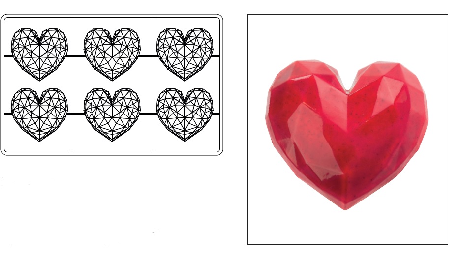 Форма д/шок. конфет "Diamond Heart" 70x66 h20мм , 6шт,  п/к MA3015