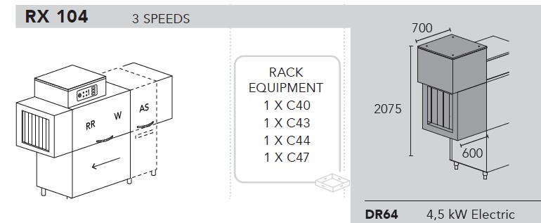 МАШИНА ПОСУДОМОЕЧНАЯ DIHR RX 104 DX+DDE+XP+DR64
