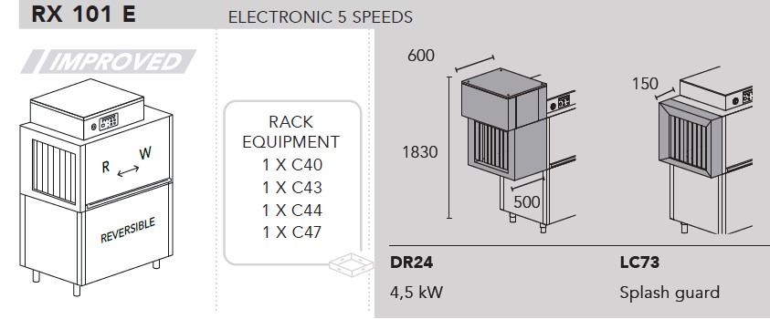 МАШИНА ПОСУДОМОЕЧНАЯ DIHR RX 101 E SX+DDE+DR24+LC73+XP