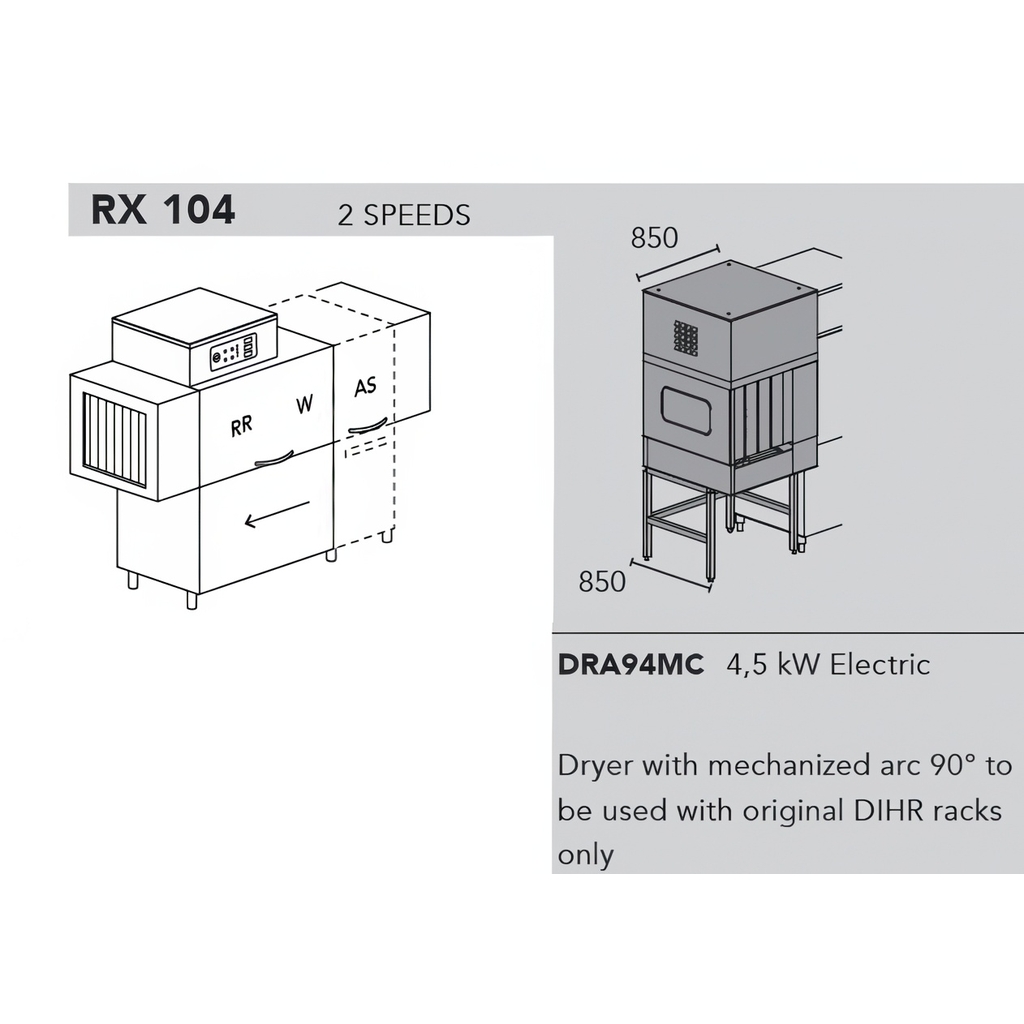МАШИНА ПОСУДОМОЕЧНАЯ DIHR RX 104 SX+DDE+XP+DRA94MC миниатюра 1