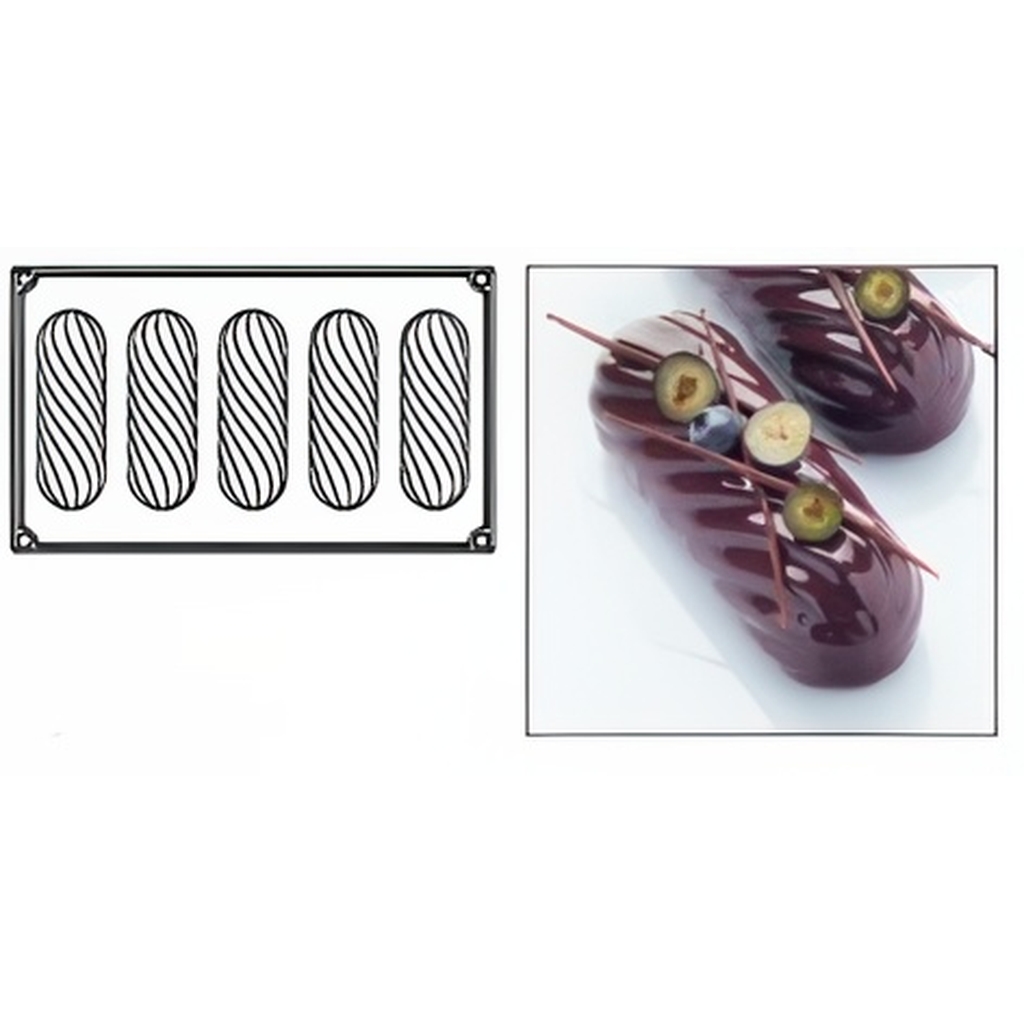 Форма для пирожных  "Twist Eclair" 120 x 40 h 33 mm, 5 ячеек, силикон 30SIL505 миниатюра 1