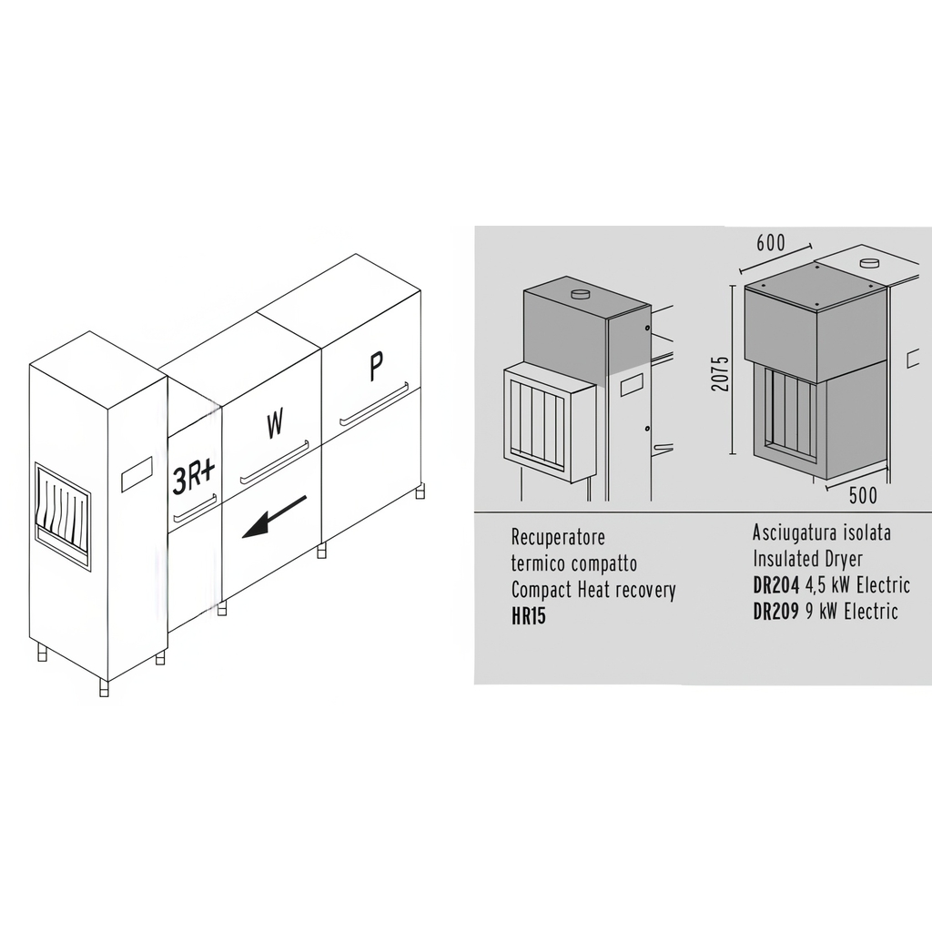 МАШИНА ПОСУДОМОЕЧНАЯ DIHR RX 330 DX+DDE+HR15+DR209 миниатюра 1