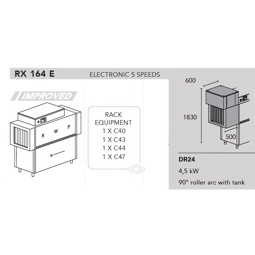 МАШИНА ПОСУДОМОЕЧНАЯ DIHR RX 164 E DX+DR24+DDE+XP миниатюра 1