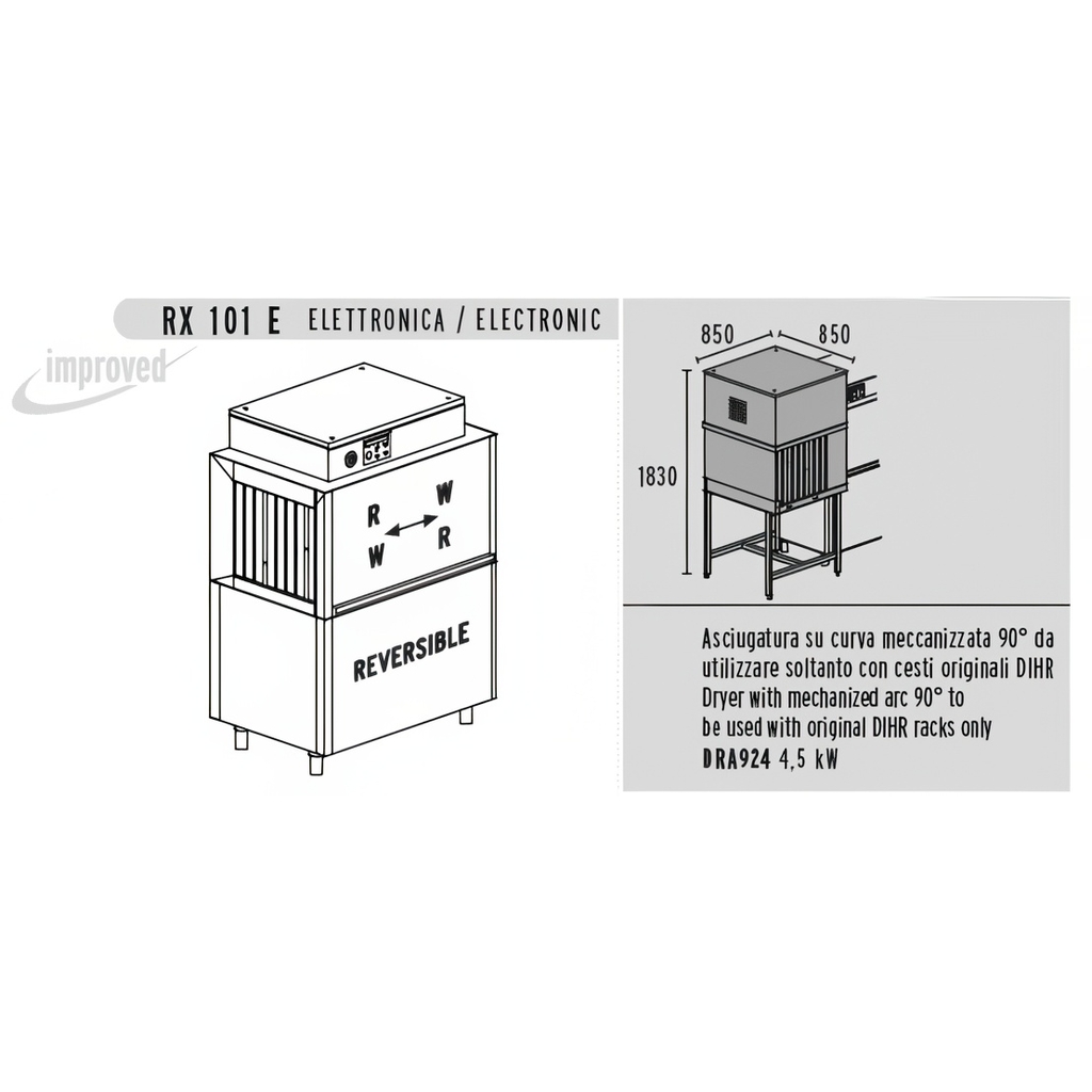 МАШИНА ПОСУДОМОЕЧНАЯ DIHR RX 101 E DX+DDE+HR5+DRA924 миниатюра 1