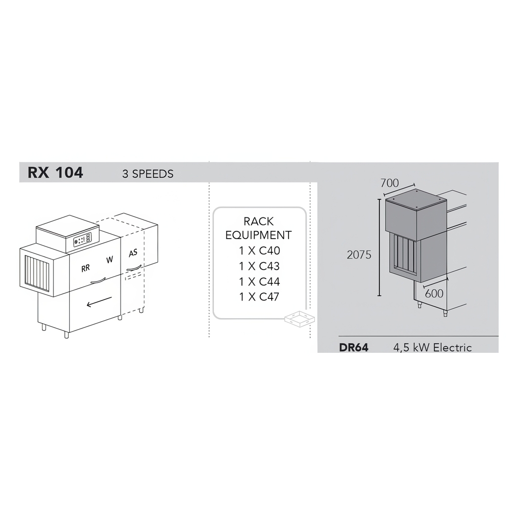 МАШИНА ПОСУДОМОЕЧНАЯ DIHR RX 104 SX+XP+DR64 миниатюра 1