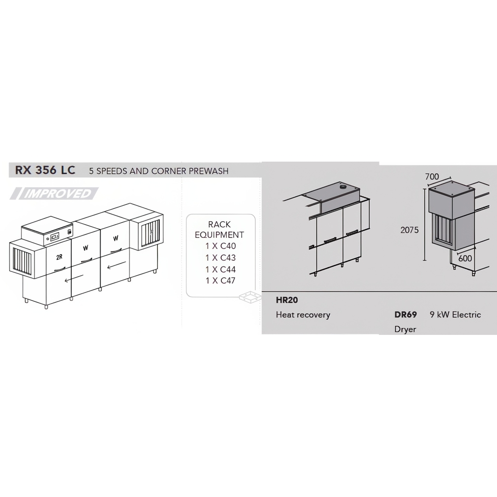 МАШИНА ПОСУДОМОЕЧНАЯ DIHR RX 356 LC SX+DDE+HR20+DR69 миниатюра 1