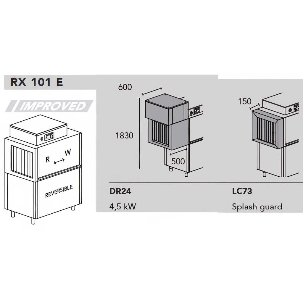 МАШИНА ПОСУДОМОЕЧНАЯ DIHR RX 101 E DX+DR24+LC73 миниатюра 1