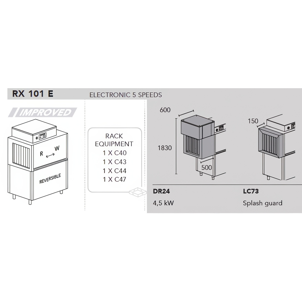 МАШИНА ПОСУДОМОЕЧНАЯ DIHR RX 101 E SX+DDE+DR24+LC73+XP миниатюра 1