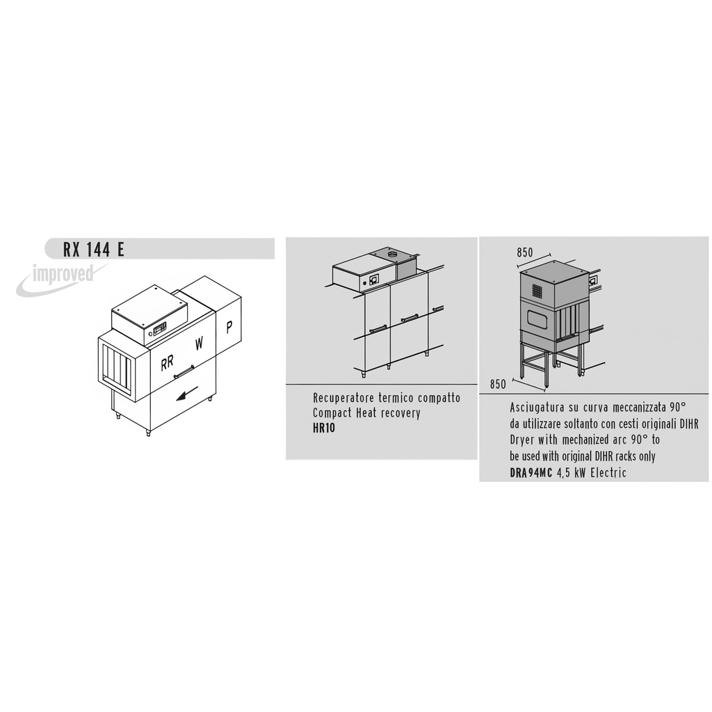 МАШИНА ПОСУДОМОЕЧНАЯ DIHR RX 144 E SX+DRIVE+DDE+HR10+DRA94MC/ДЕЛЕНИЕ 3 ЧАСТИ миниатюра 1
