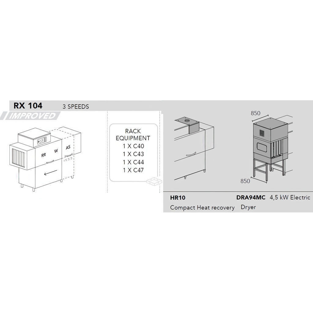 МАШИНА ПОСУДОМОЕЧНАЯ DIHR RX 104 SX+DDE+HR10+DRA94MC миниатюра 1