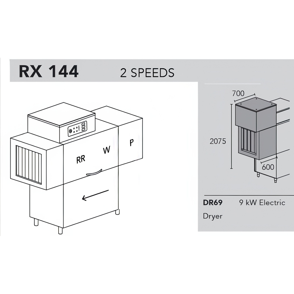 МАШИНА ПОСУДОМОЕЧНАЯ DIHR RX 144 DX+DDE+DR69+XP миниатюра 1